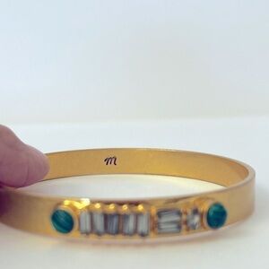 Madewell Bangle Bracelet Yellow Gold Tone Metal with Green and Clear Stones